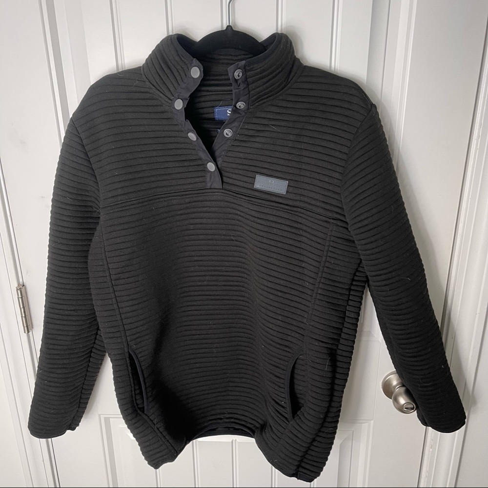 SIMPLY SOUTHERN Ribbed Mock V Neck 1/4 Button Pullover black M Sweatshirt